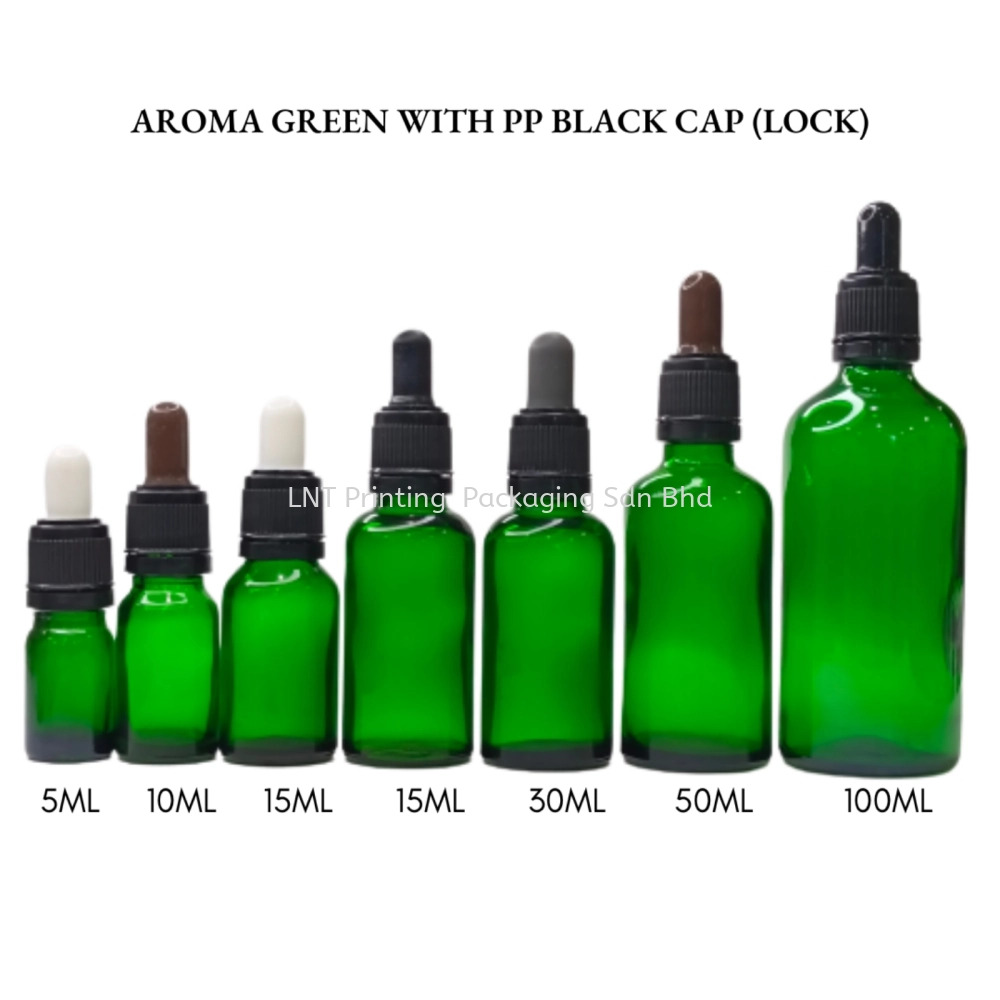 Aroma Green Bottle with PP Black Cap (LOCK)
