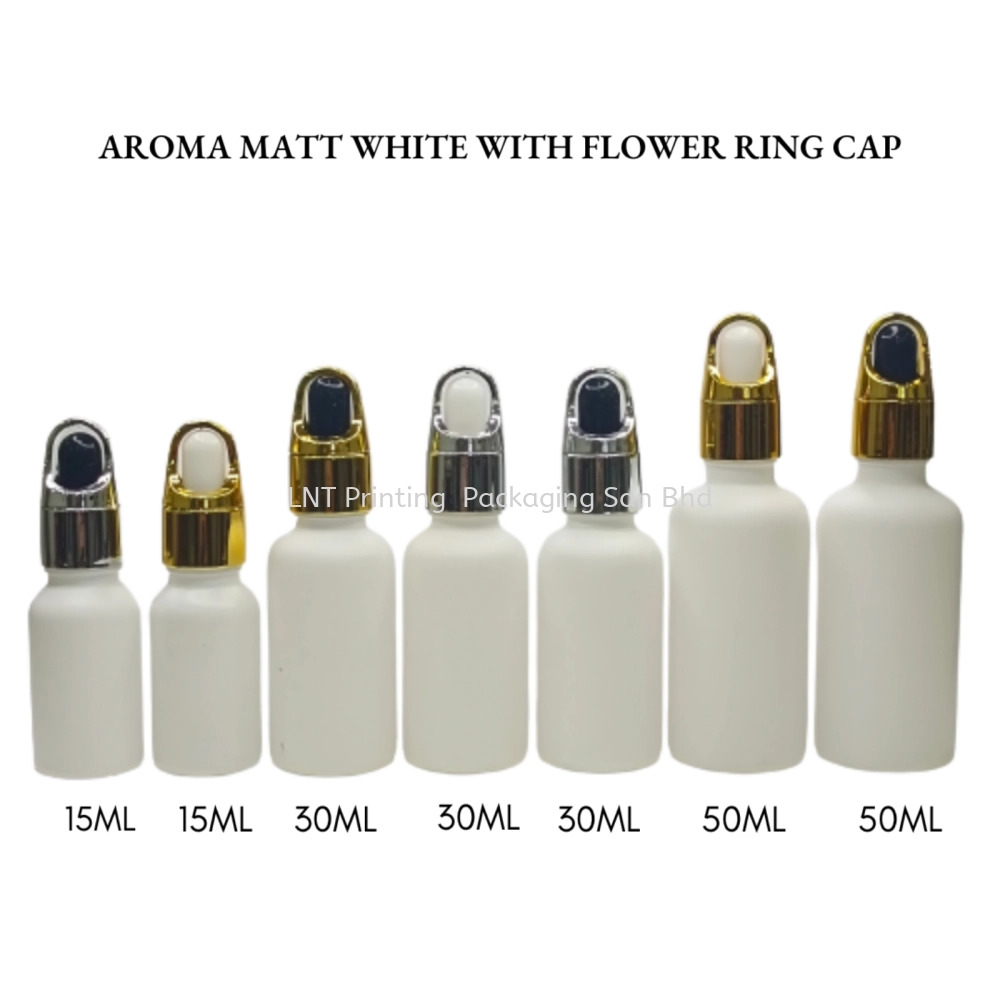 Aroma Matt White Bottle with Dropper Flower Ring Cap