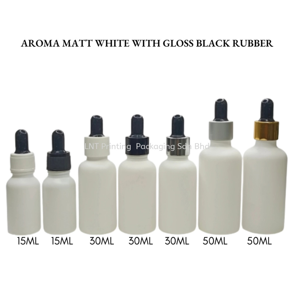 Aroma Matt White Bottle with Dropper Gloss Black Rubber