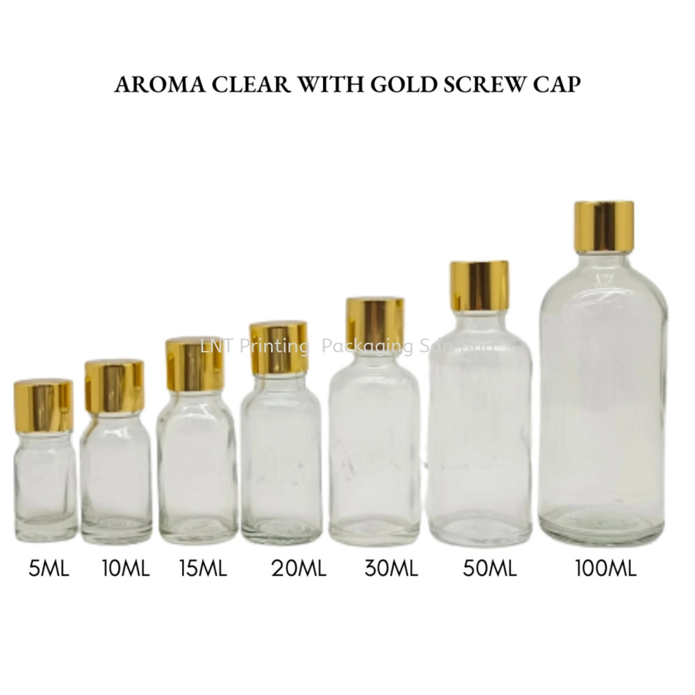 Aroma Clear Bottle with Gold Screw Cap