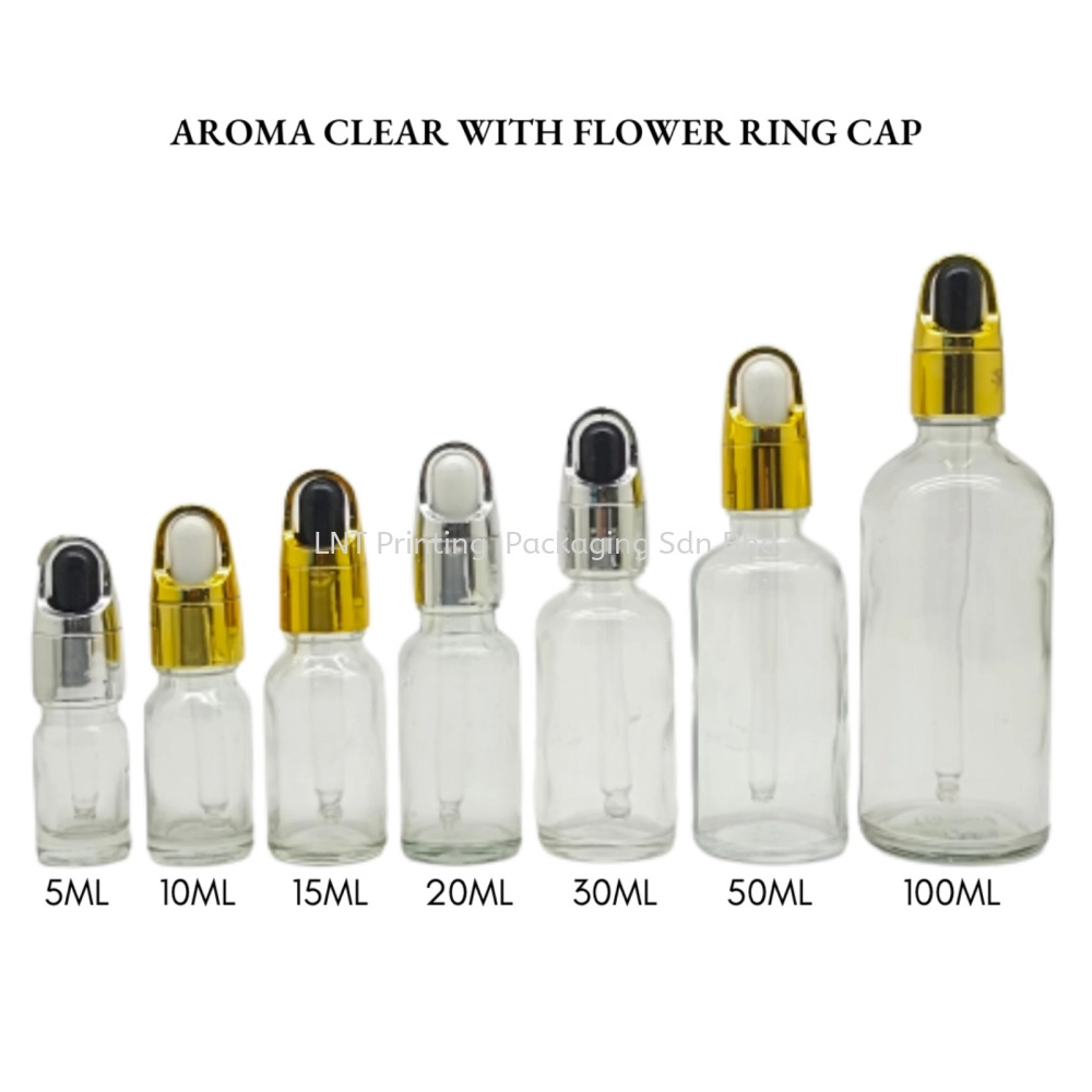 Aroma Clear Bottle with Dropper Flower Ring Cap