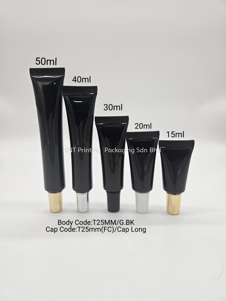 [T25MM Black Soft Tube] T25mm Glossy Black soft tube with Long Screw cap