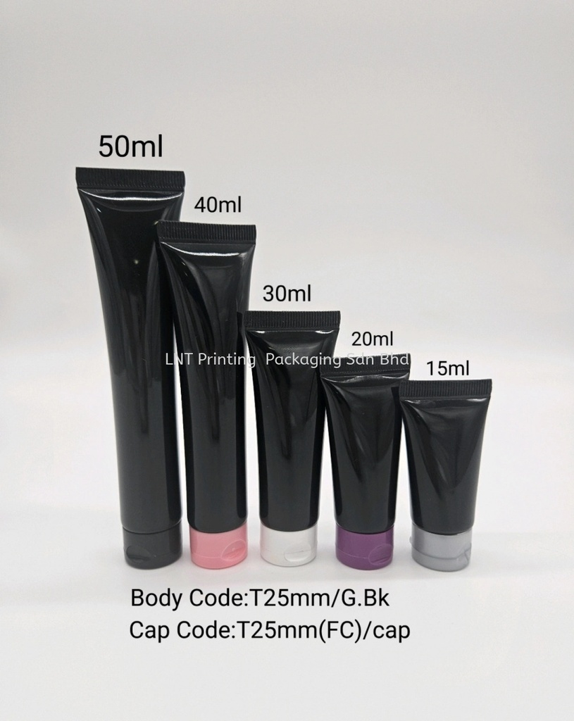 T25mm Glossy Black soft tube with Flip cap