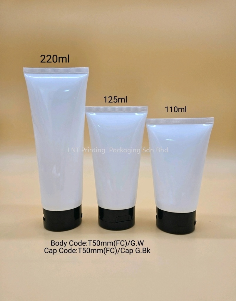 T50mm Glossy white soft tube with Glossy Black Flip cap