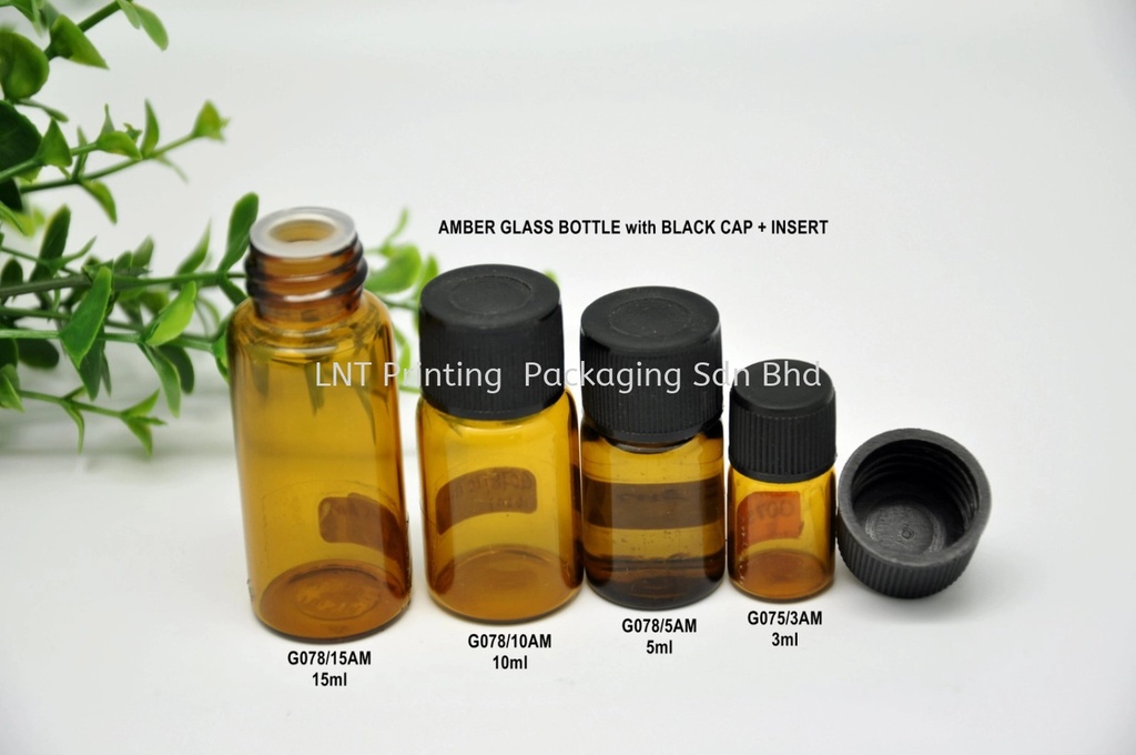 [Ampoule Bottle] AMBER GLASS BOTTLE WITH BLACK CAP + INSERT