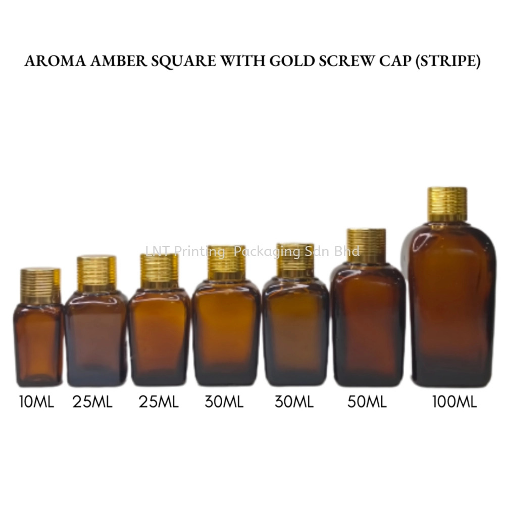 [Aroma Amber Square] Aroma Amber Square Bottle with Gold Screw Cap (STRIPE)