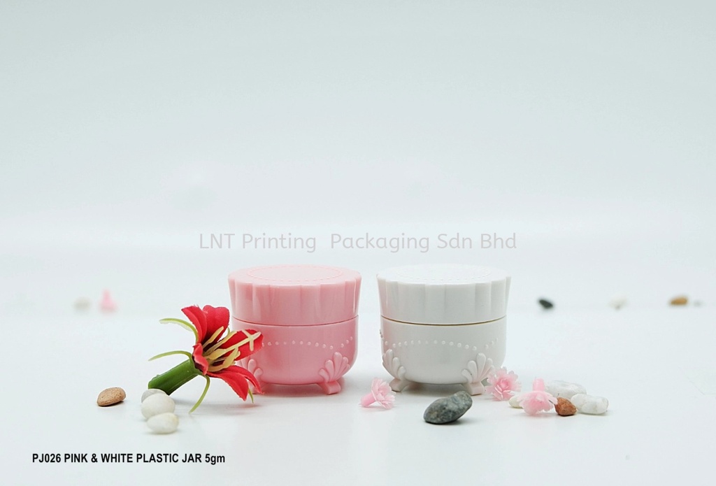 [Plastic Jar] PJ026 PINK & WHITE PLASTIC JAR