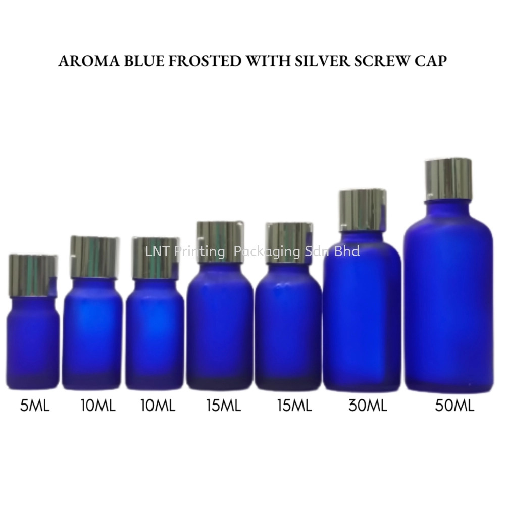 Aroma Blue Frosted Bottle with Silver Screw Cap