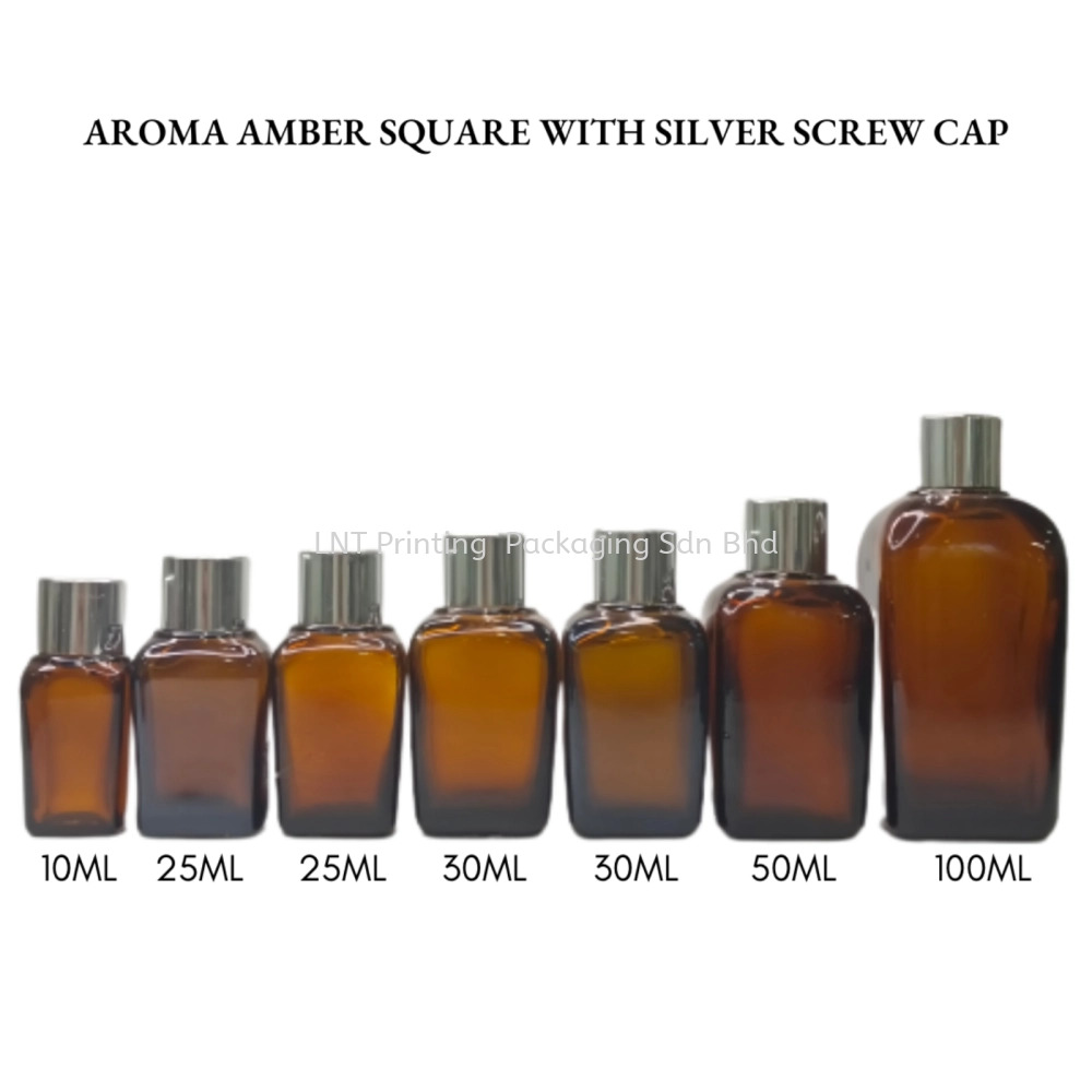 Aroma Amber Square Bottle with Silver Screw Cap