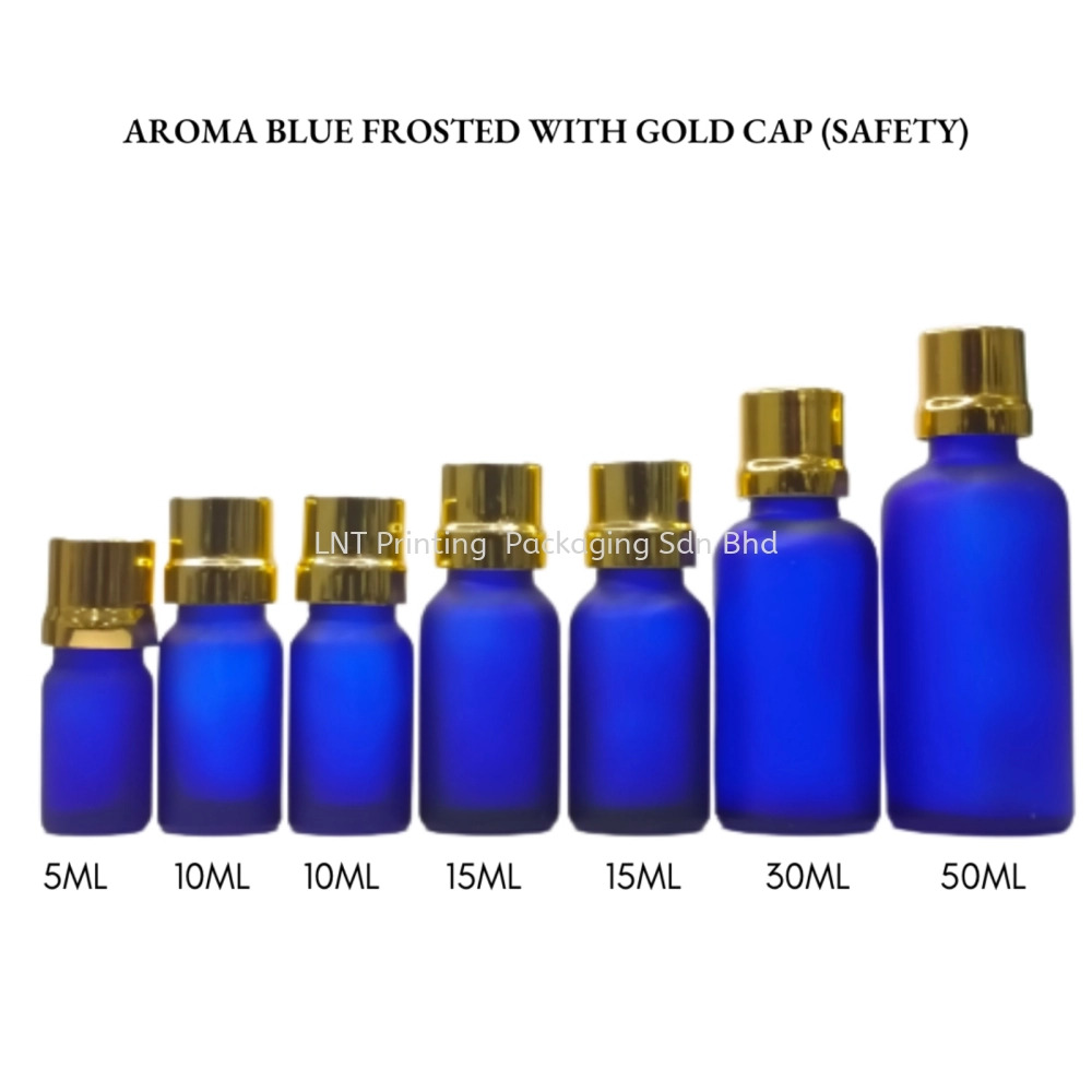 Aroma Blue Frosted Bottle with Gold Cap (SAFETY)