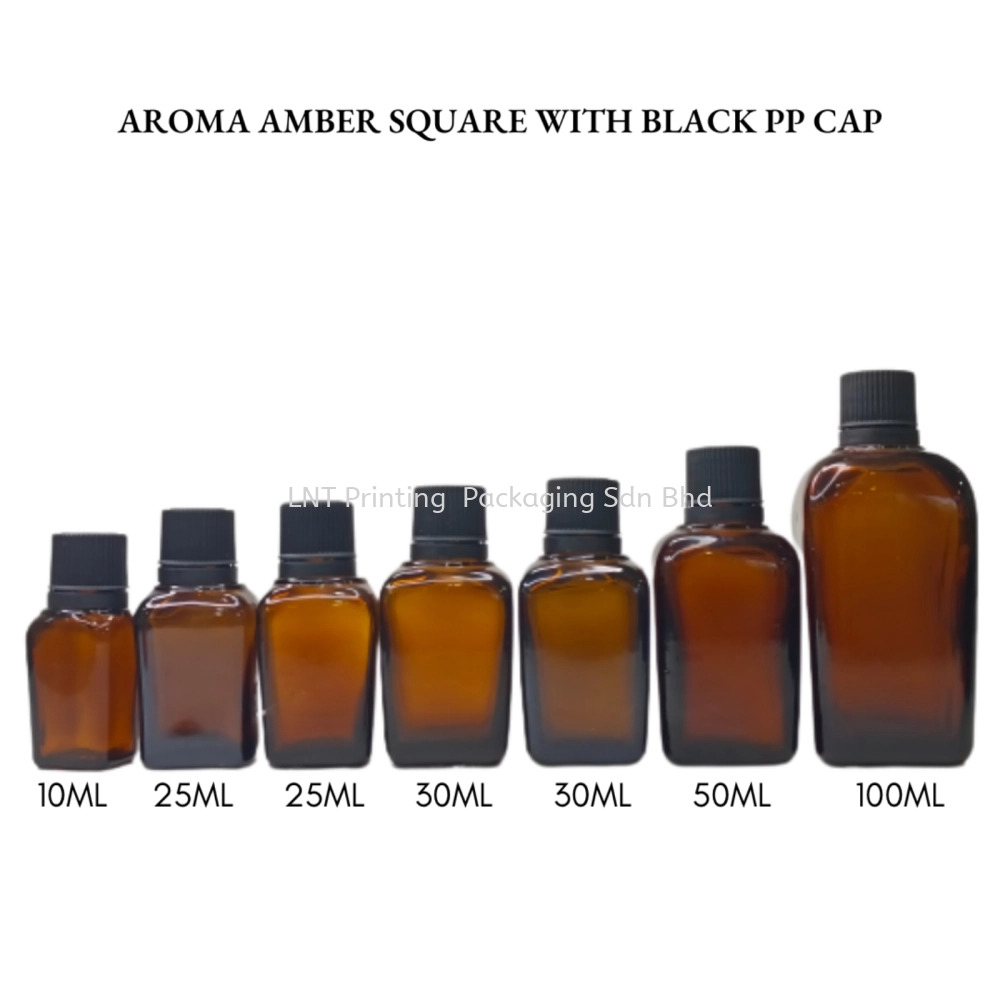 Aroma Amber Square Bottle with Black PP Cap