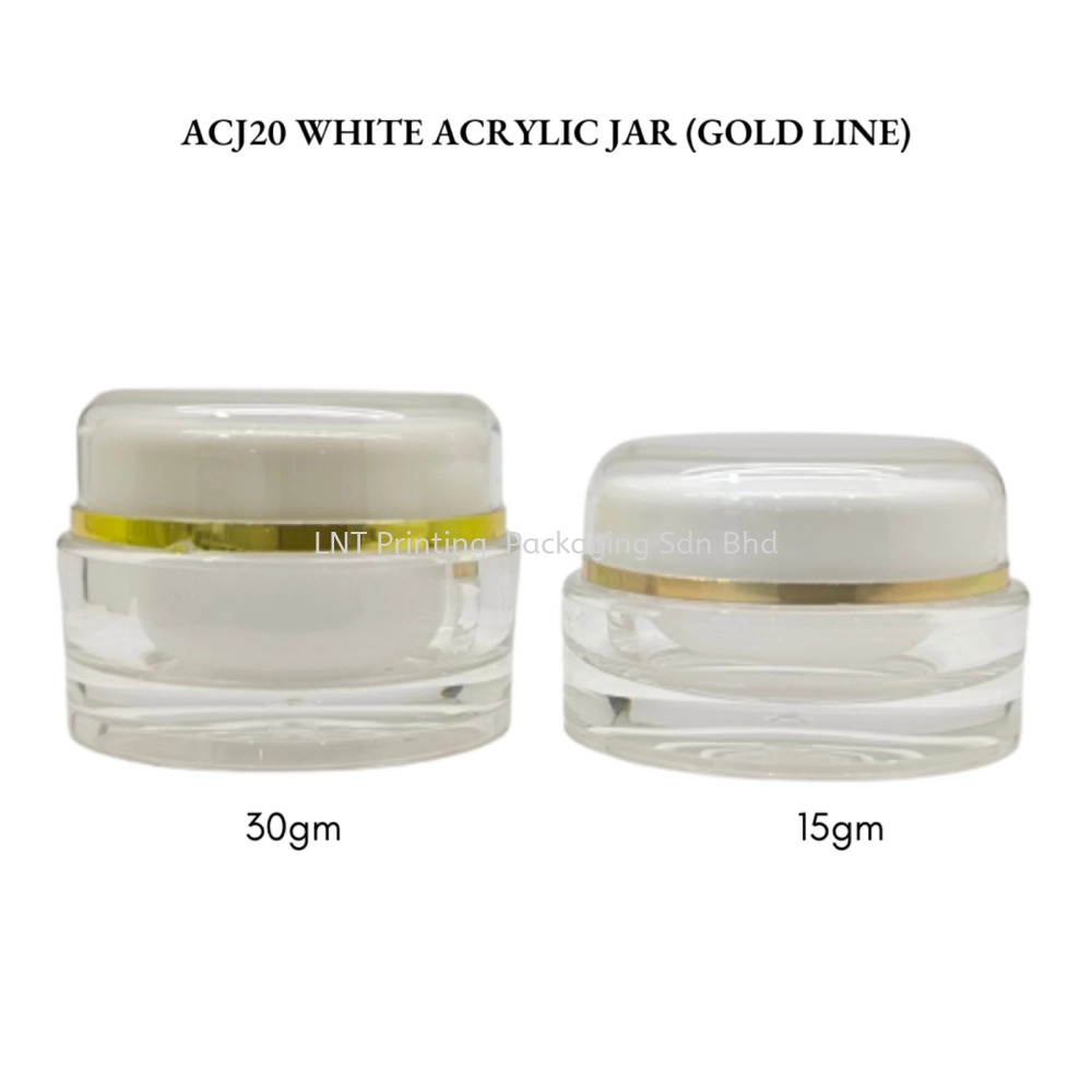 ACJ20 30gm WHITE ACRYLIC JAR WITH GOLD LINE