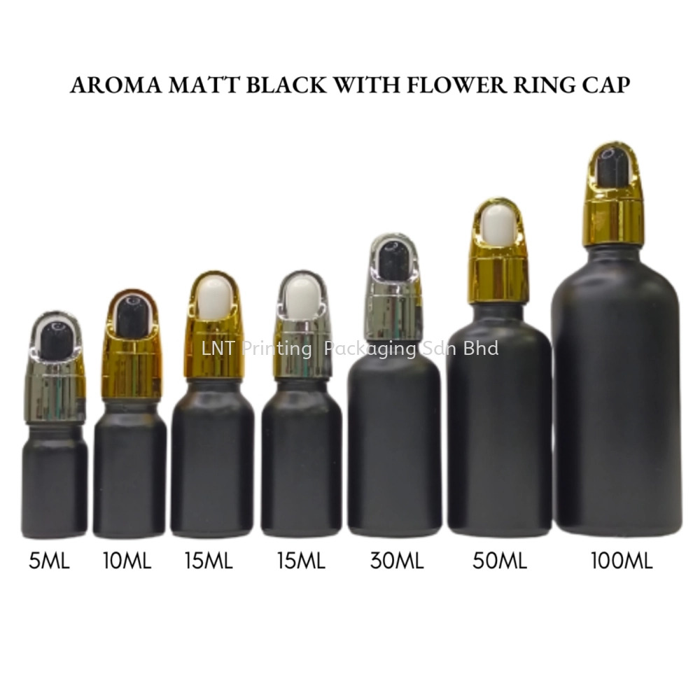 Aroma Matt Black Bottle with Flower Ring Cap