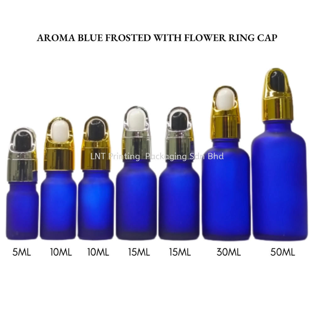 Aroma Blue Frosted Bottle with Flower Ring Cap