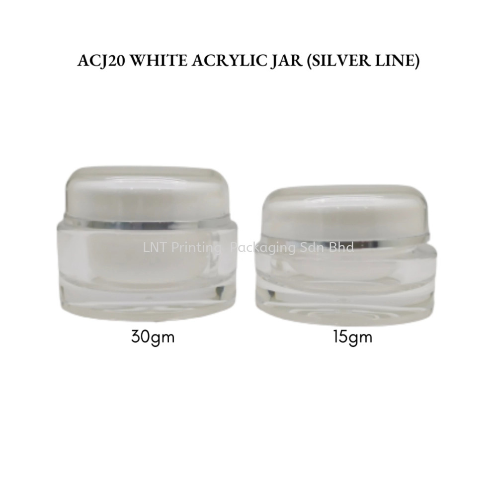 ACJ20 15gm 30gm WHITE ACRYLIC JAR, WHITE CAP (SILVER LINE)