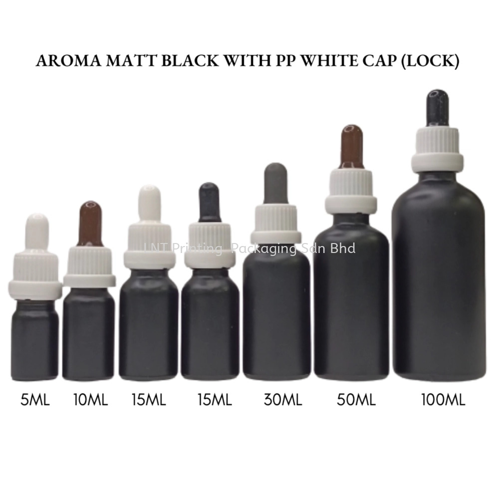 Aroma Matt Black Bottle with White PP Cap (LOCK)