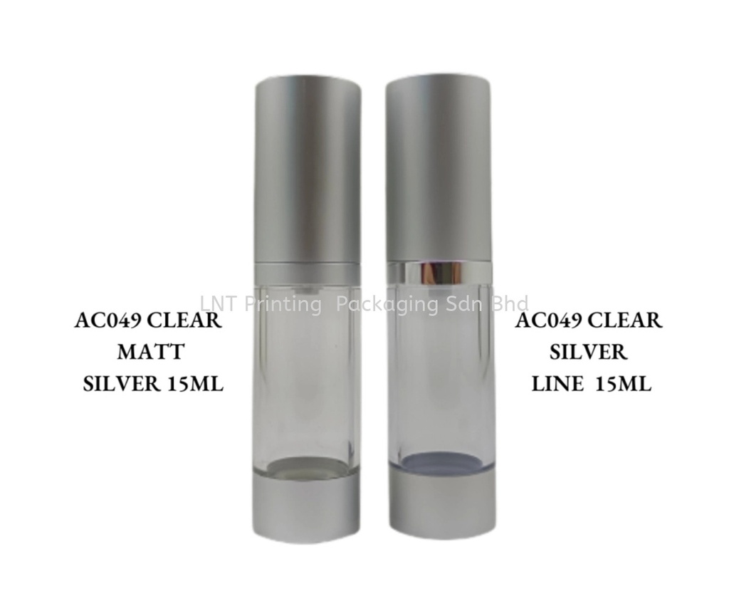 A049 CLEAR AIRLESS BOTTLE MATTE SILVER CAP