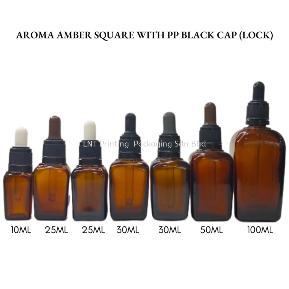 [Aroma Amber Square] Aroma Amber Square Bottle with PP Black Cap (LOCK)