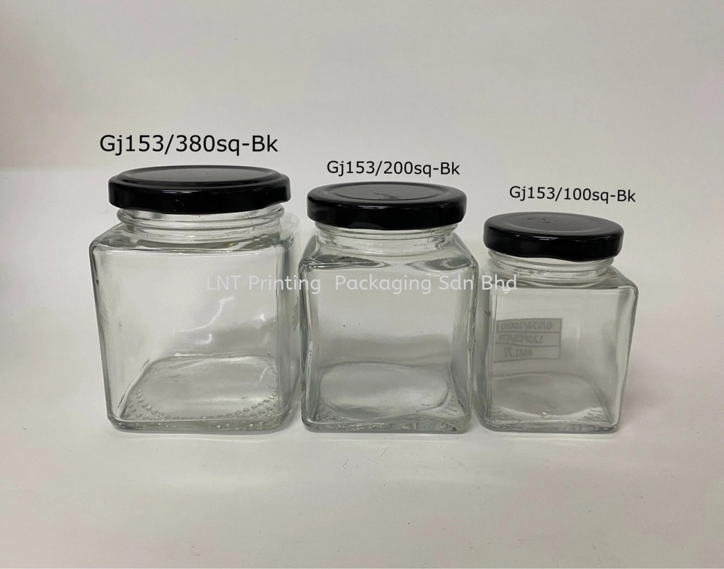 [Food Packaging] 380g,200g And 100g Square Glass Jar + Black Metal Cap