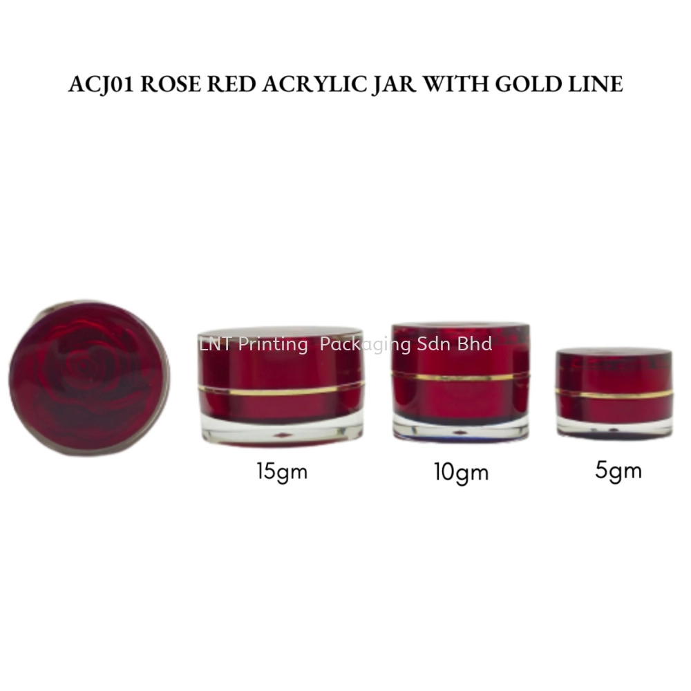 15gm/10gm/5gm Red Acrylic Jar+Rose Red Cap + Gold Line