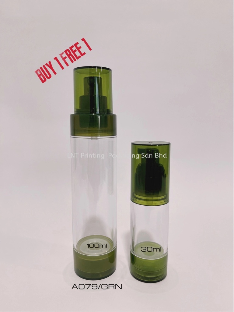100ml/30ml Clear Airless Bottle + Green Cap