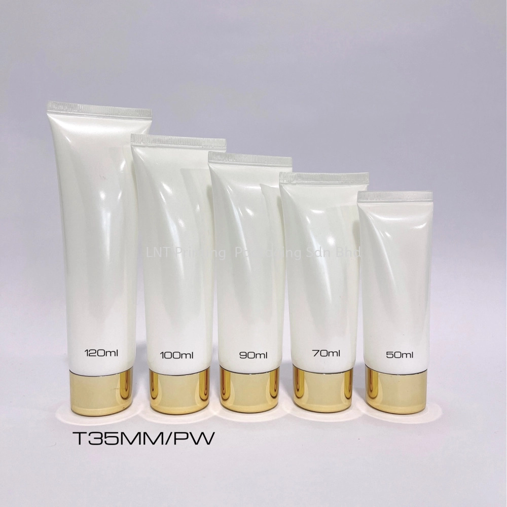 [T35MM Soft Tube] 35MM Pearl White Soft Tube With Gold Screw Cap